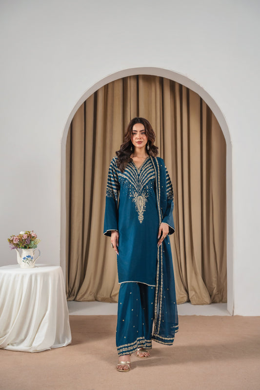 ZINC PEACOCK EMBROIDERED 3PC*